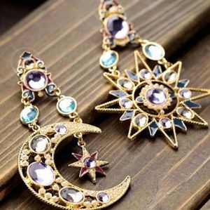 Rhinestone Boho Sun Moon Drop Dangle Earrings
